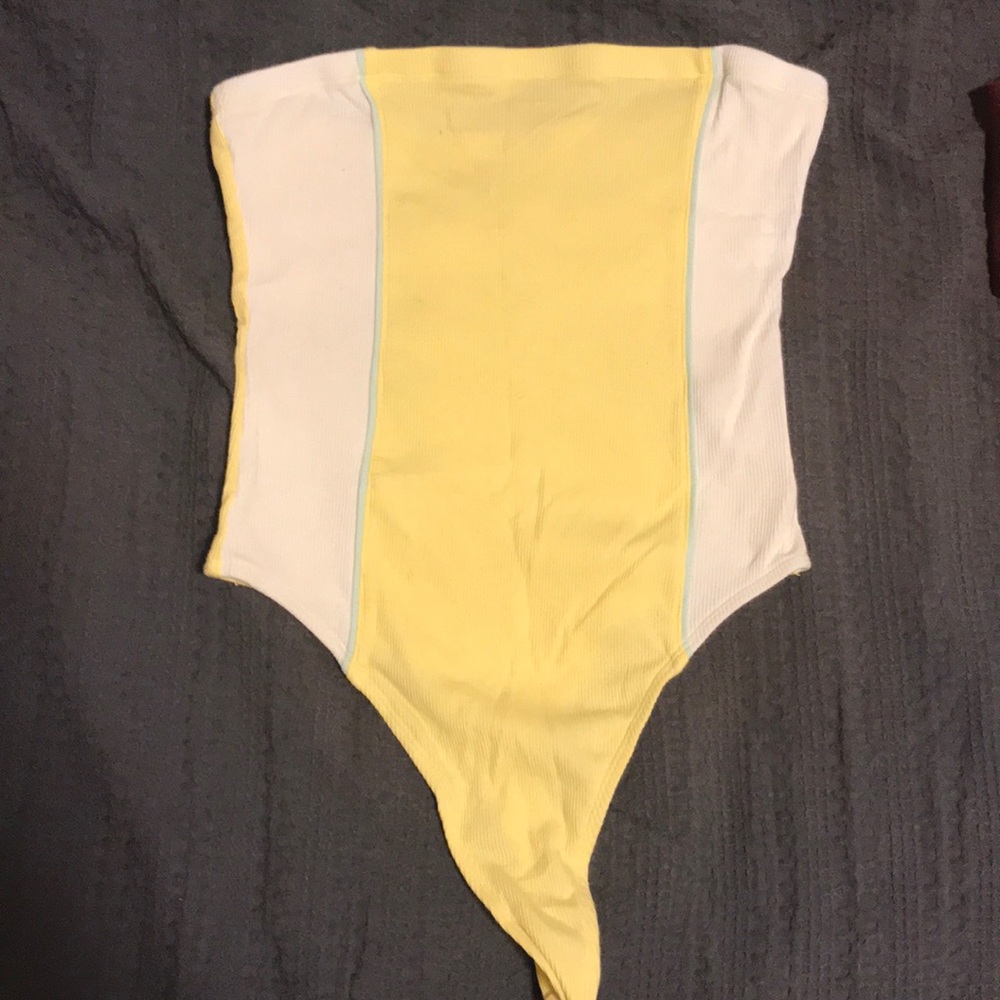 Yellow tube top body suit